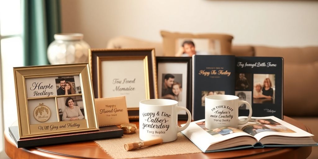 Personalized keepsakes on a cozy table for retirees.