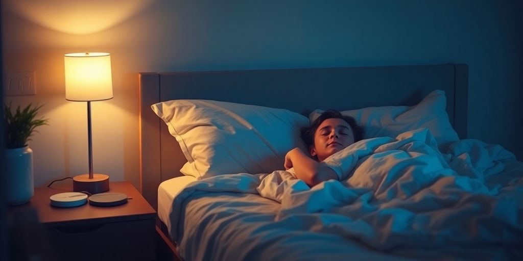 Person sleeping peacefully in a cozy bed.