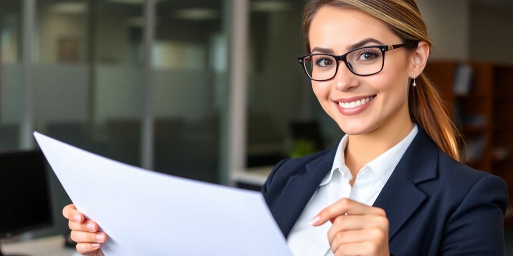 Job seeker submitting a cover letter in an office.