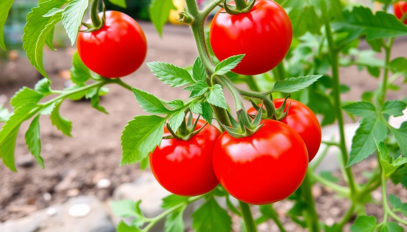 Thriving tomato plant with ripe red tomatoes