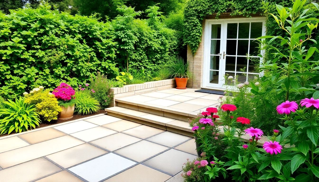 Eco-friendly patio in a lush London garden.