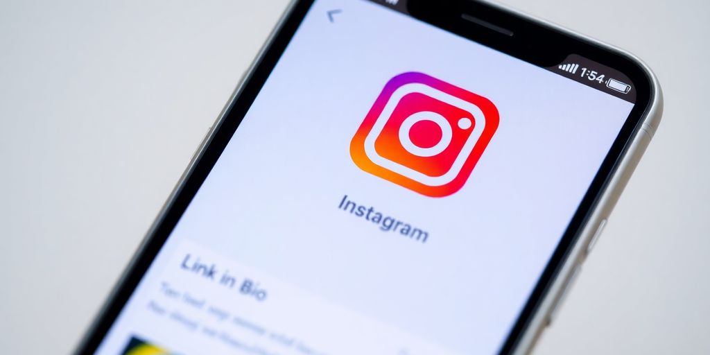 Smartphone showing Instagram link in bio section.