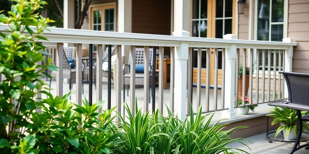 Stylish eco-friendly outdoor railing with lush greenery.