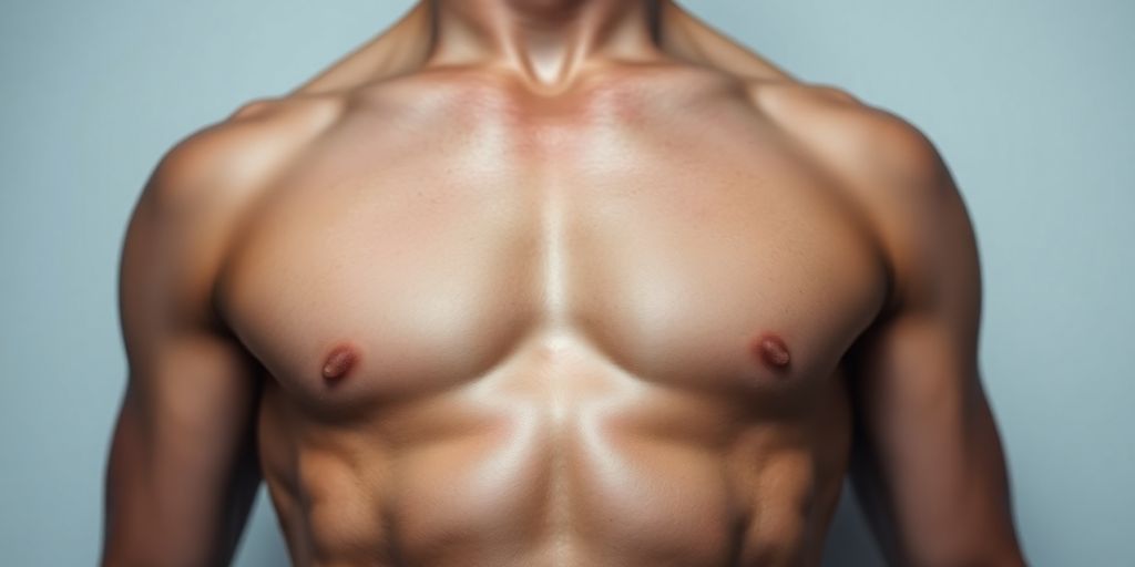 Man's torso, visible abdominal muscles, athletic build.