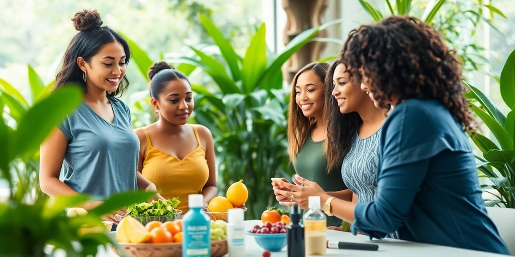 Mentor guiding group on weight loss and skincare journey.