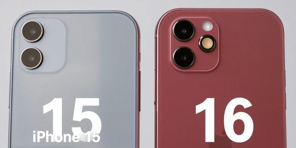 iPhone 15 and 16 side-by-side, showing subtle design changes.