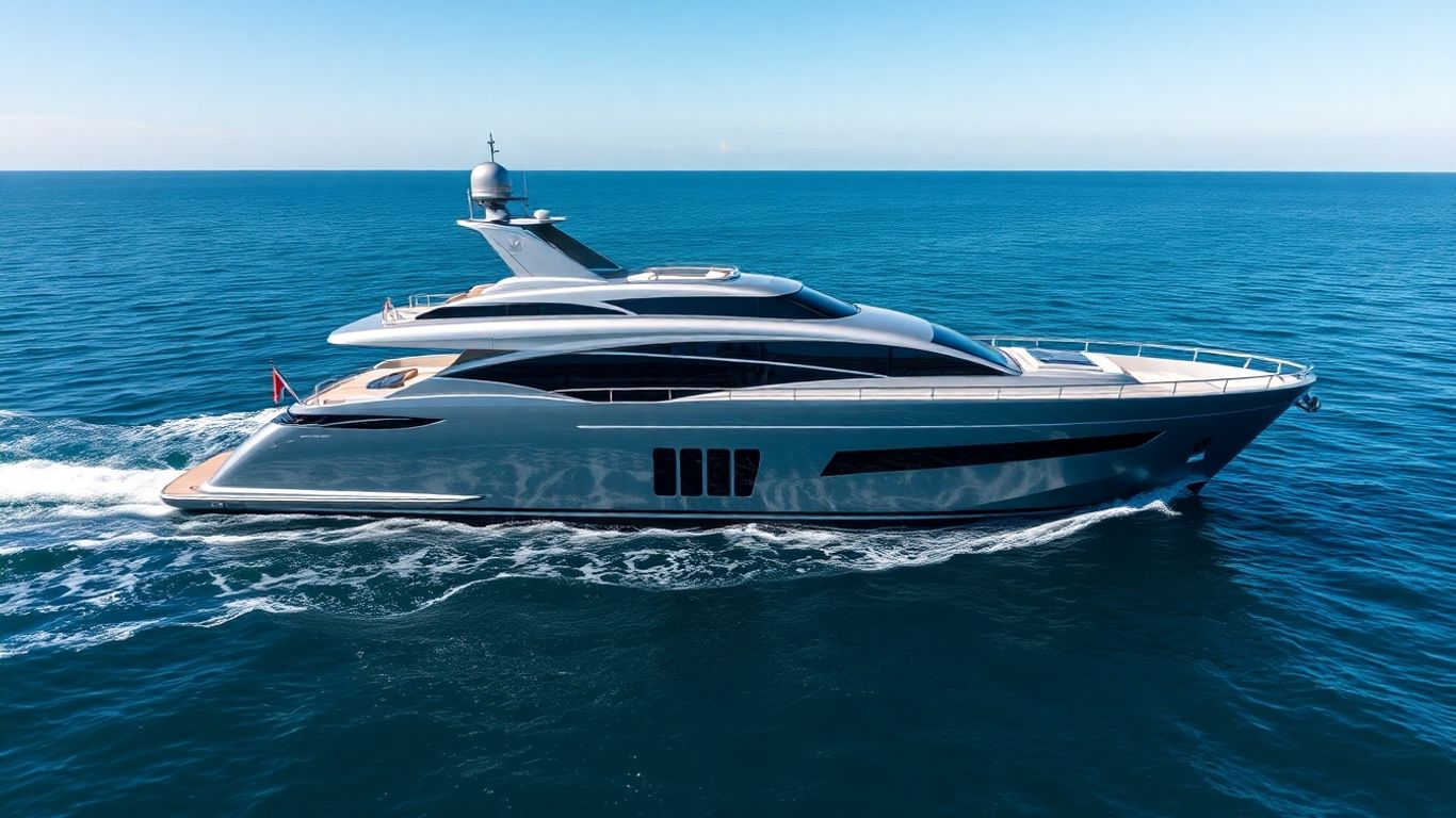Aquarius yacht exterior, luxury design, blue water.