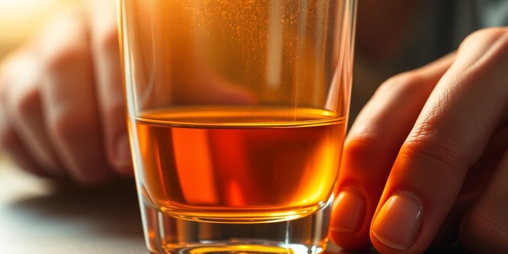 Glass of alcohol with hints of inflammation around it.