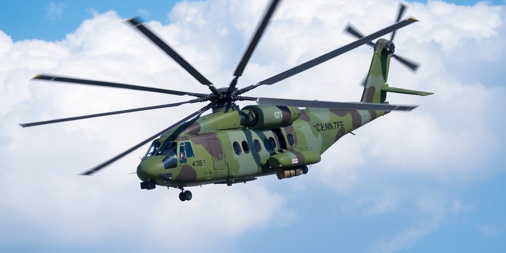 CH 47F helicopter flying with cargo in clear skies.