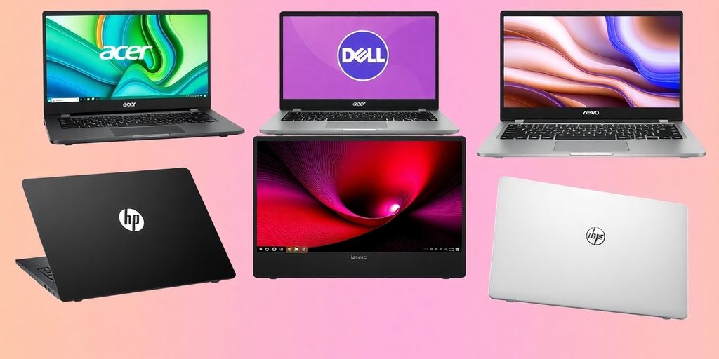 صورة لأجهزة الكمبيوتر المحمولة من العلامات التجارية الخمسة.
