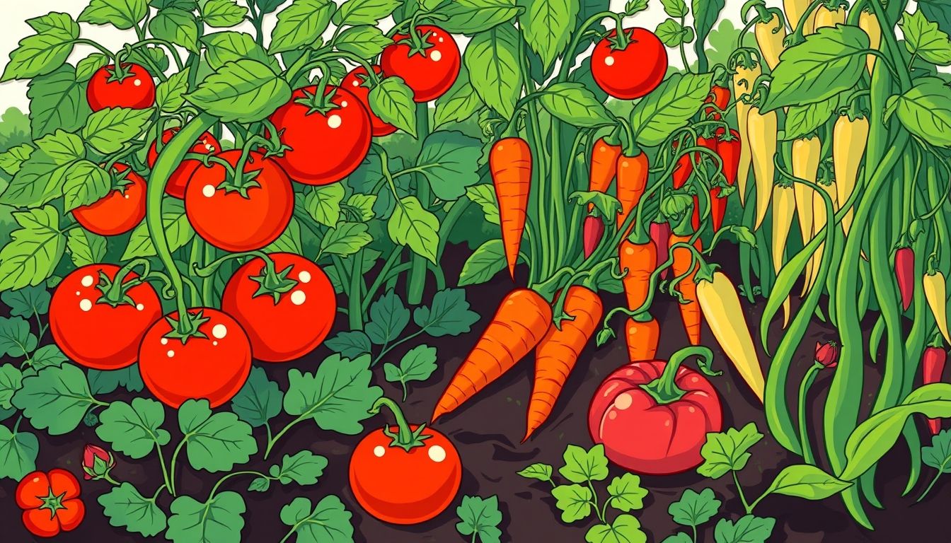 Lush garden with heirloom vegetables growing