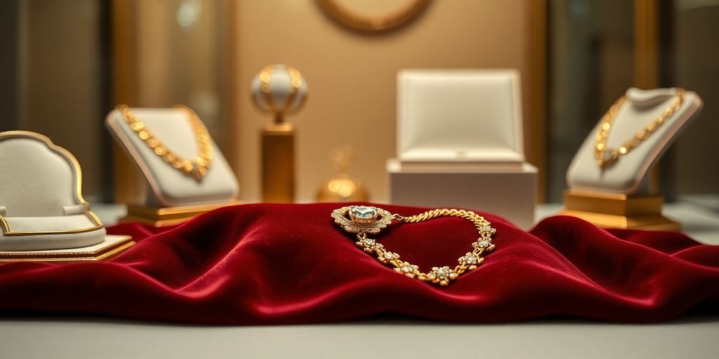 Bijoux en or sur tissu en velours à Versailles.