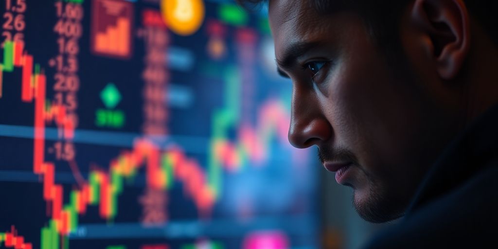 Unlocking Success: The Best Crypto Day Trading Strategy for 2025 4 Focused trader analyzing cryptocurrency charts in a vibrant setting.