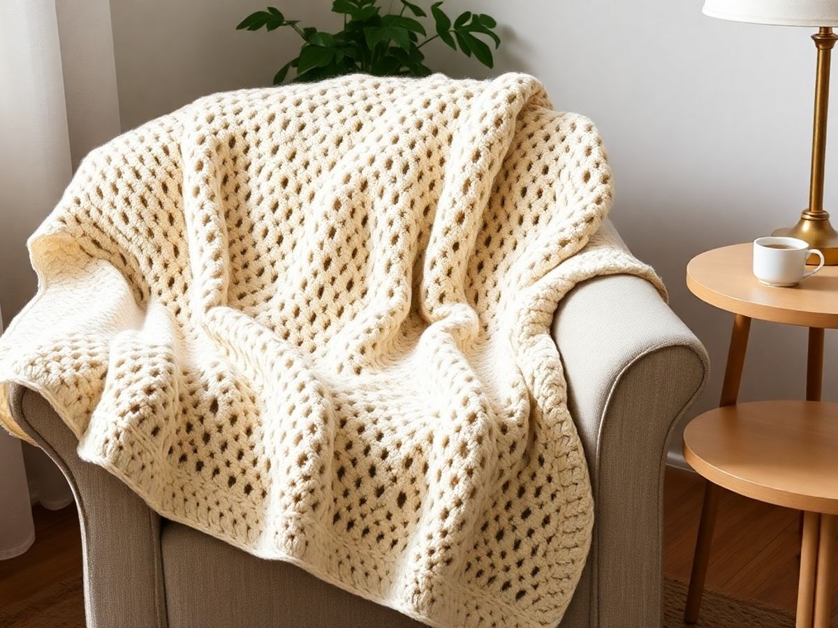 Cozy living room with a double crochet blanket.