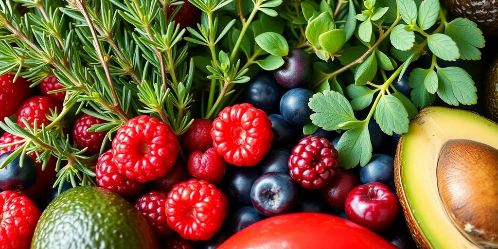 Vibrant herbs and heart-healthy foods.