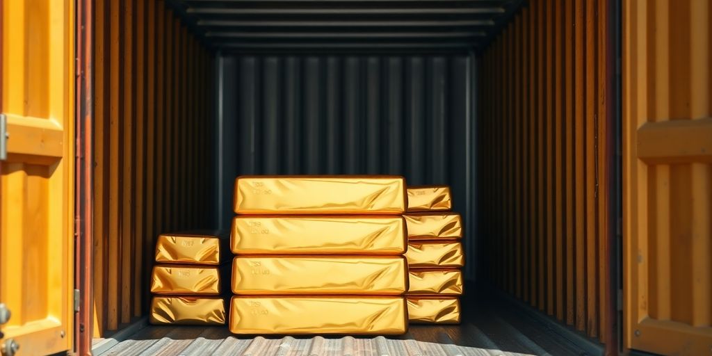 Lingots d'or dans un conteneur d'expédition