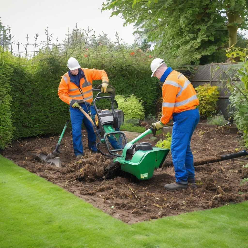 professional garden clearance services with workers using equipment