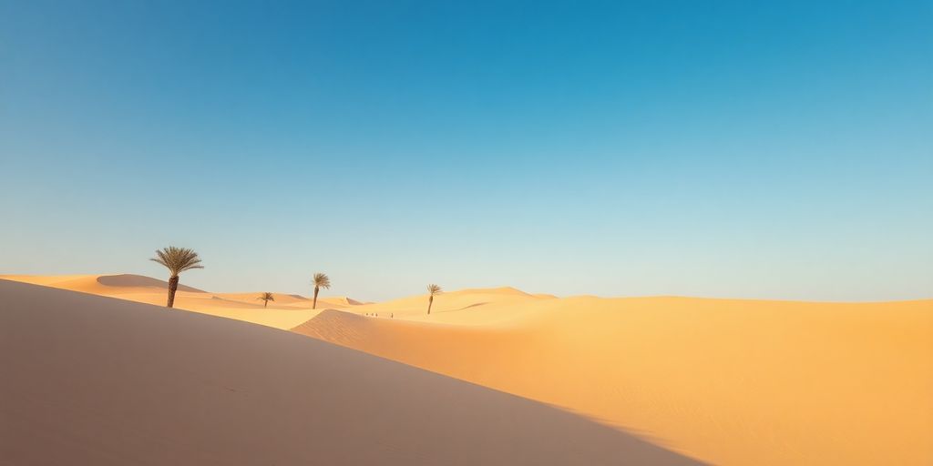 Sanddünen auf der Djerba Insel mit Palmen.