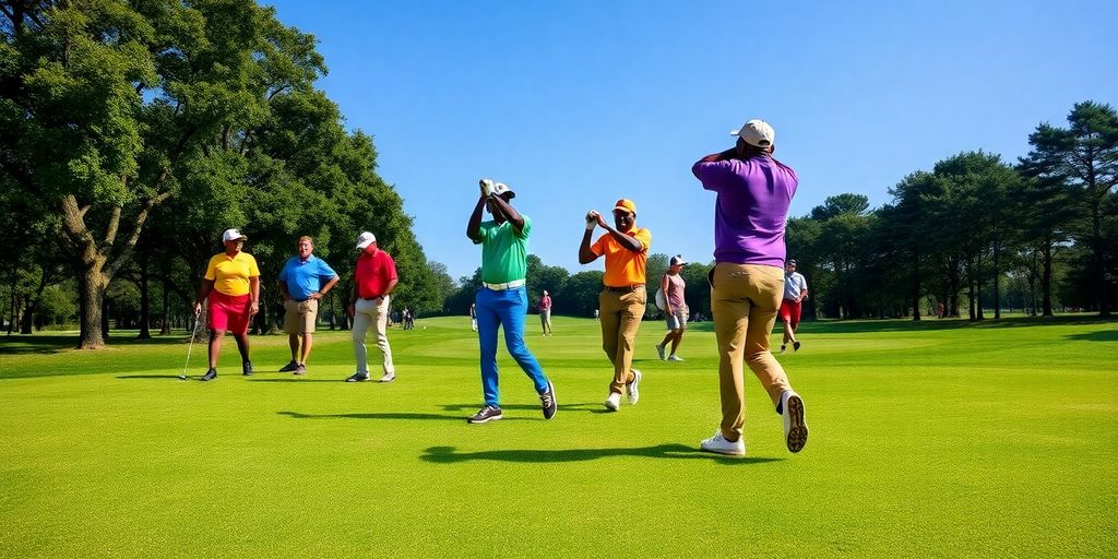 Black golfers playing on a sunny golf course.
