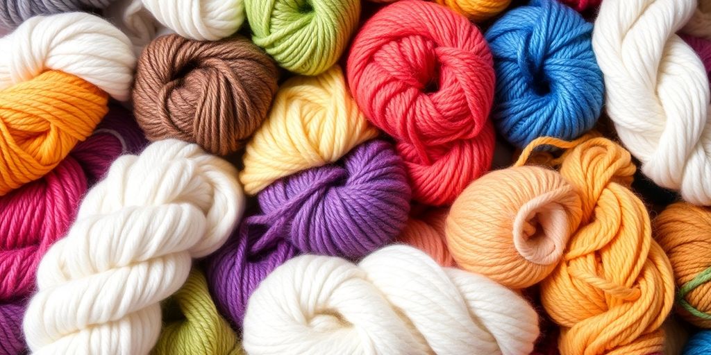 Colorful yarn skeins neatly arranged in a craft store.