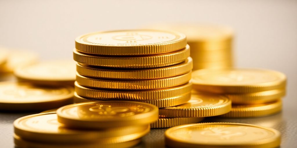 Pièces d'or posées sur un guichet de banque.
