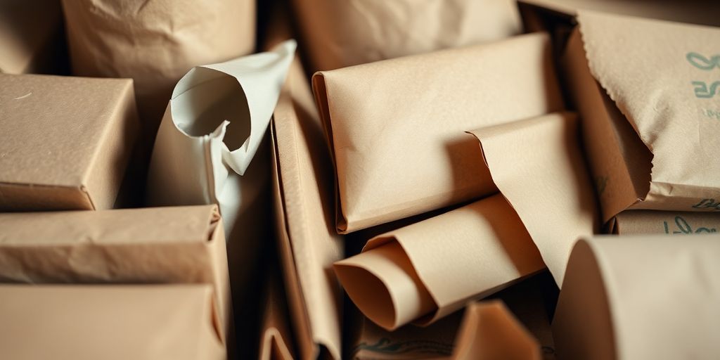 Sustainable packaging materials stacked neatly.