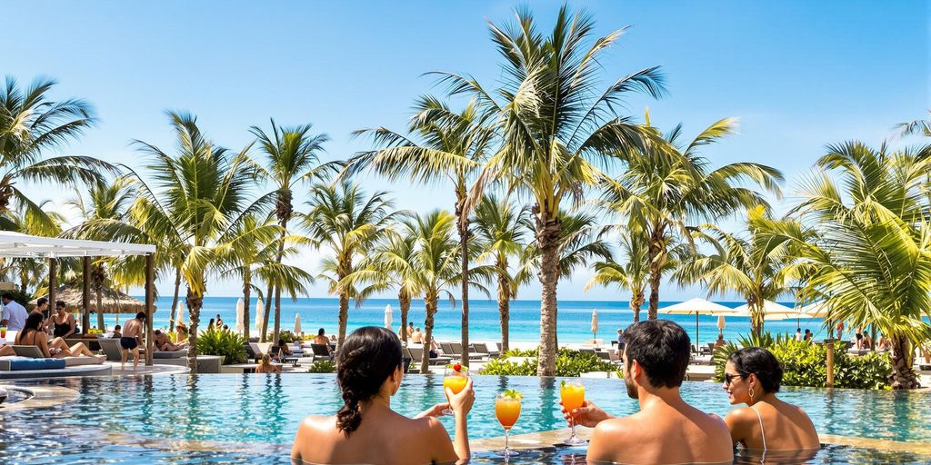 Adults relaxing by the pool in Cabo San Lucas.