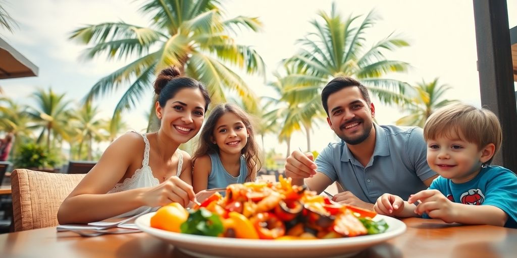 Family enjoying a delicious meal in Cabo.