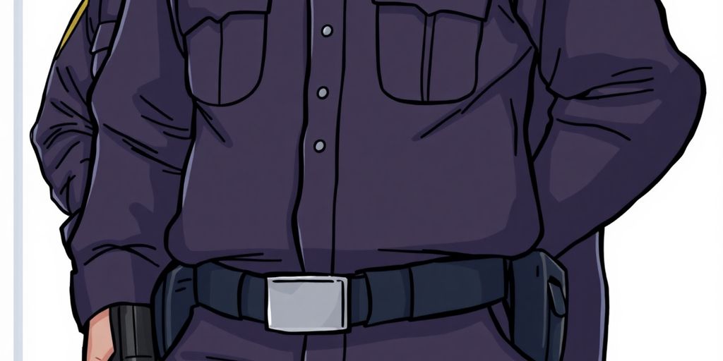 Armed security guard in uniform, full body.