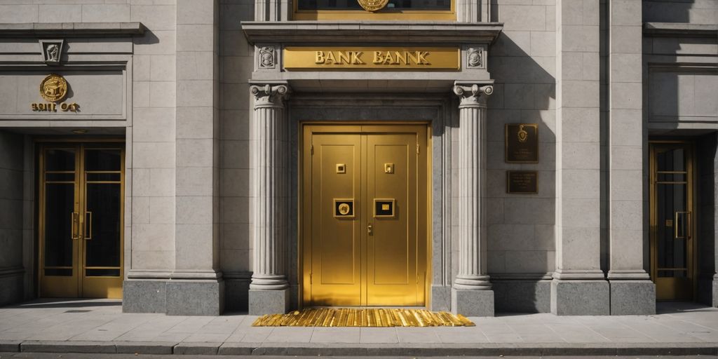 Bank with gold vault and bars