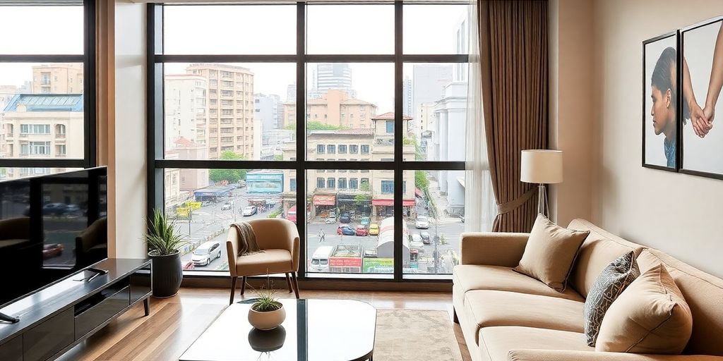Modern serviced apartment with city view in Ho Chi Minh.