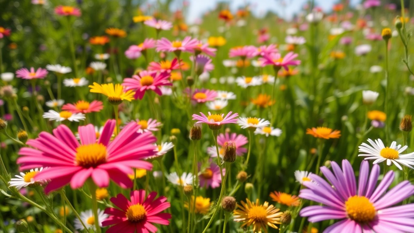 Bunte Wildblumenwiese im Sonnenschein