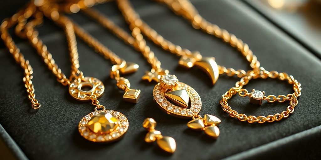 Bijoux en or posés sur un fond en velours.