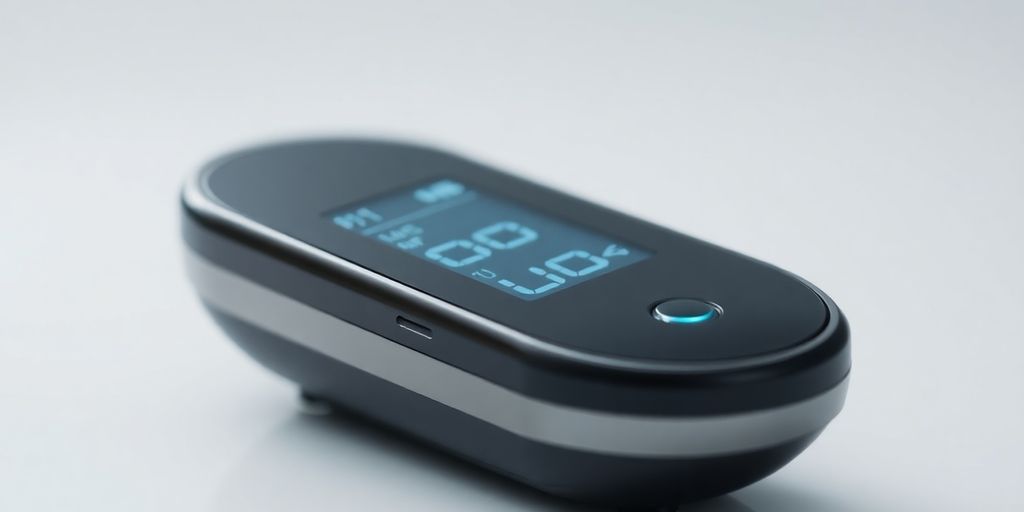 Close-up of a modern glucose monitoring device.