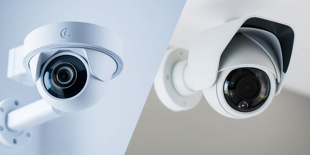 Analogue CCTV camera next to an IP CCTV camera.
