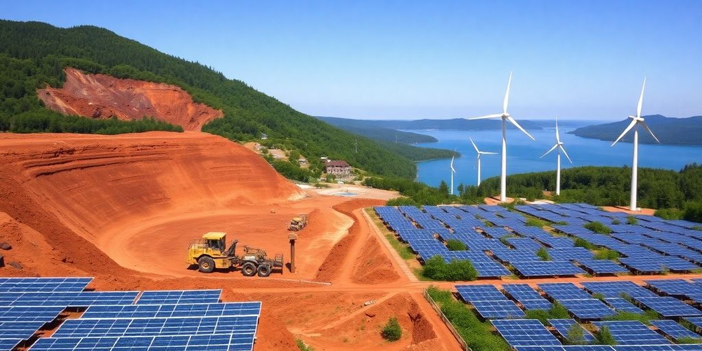 Mining equipment, solar panels, and wind turbines.