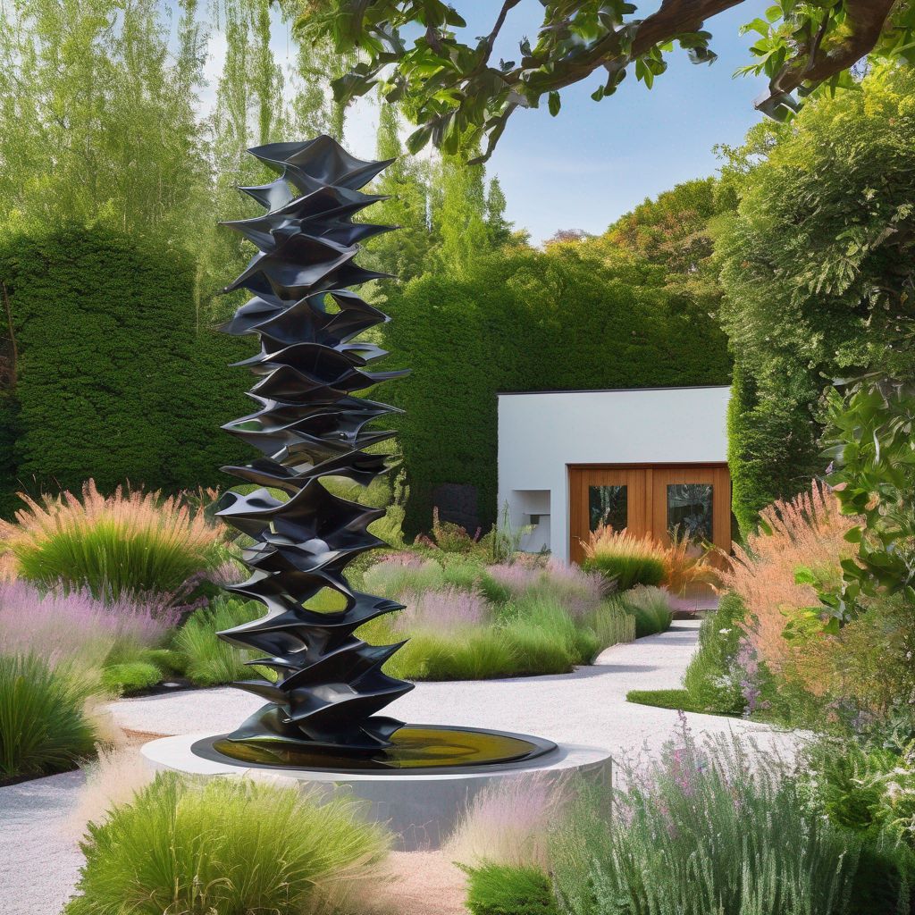 innovative garden landscape with outdoor art sculptures
