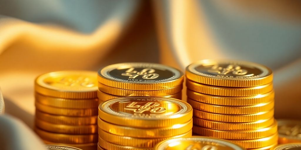 Monnaie en or brillantes sur un fond doux.
