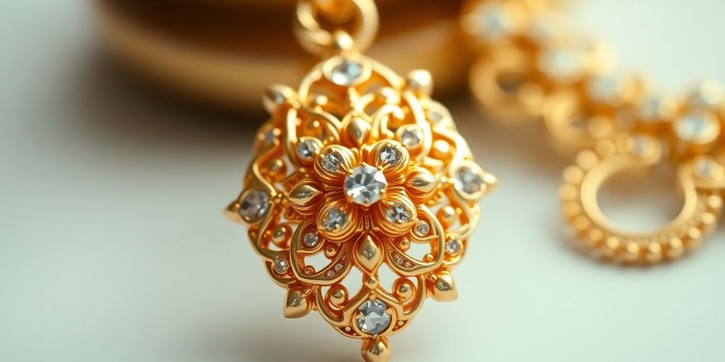 Bijoux en or de luxe sur fond flou.