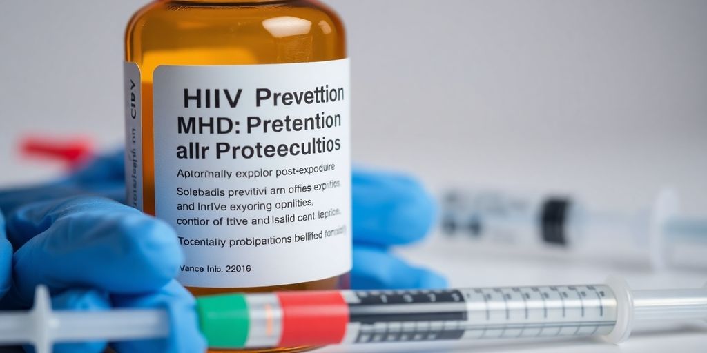 PEP for HIV Prevention 4 HIV prevention medication with syringe and gloves.
