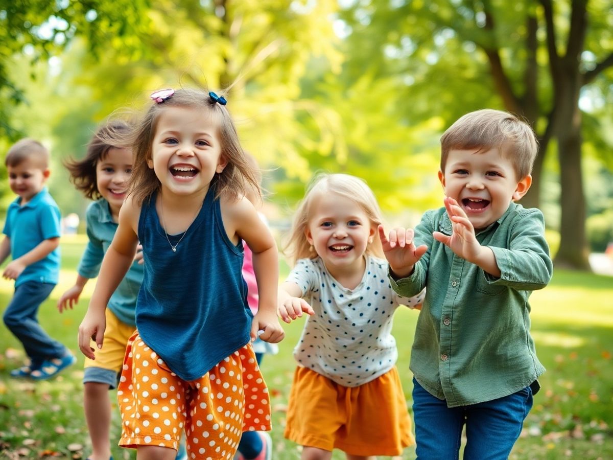 Copii jucându-se fericiți într-un parc.