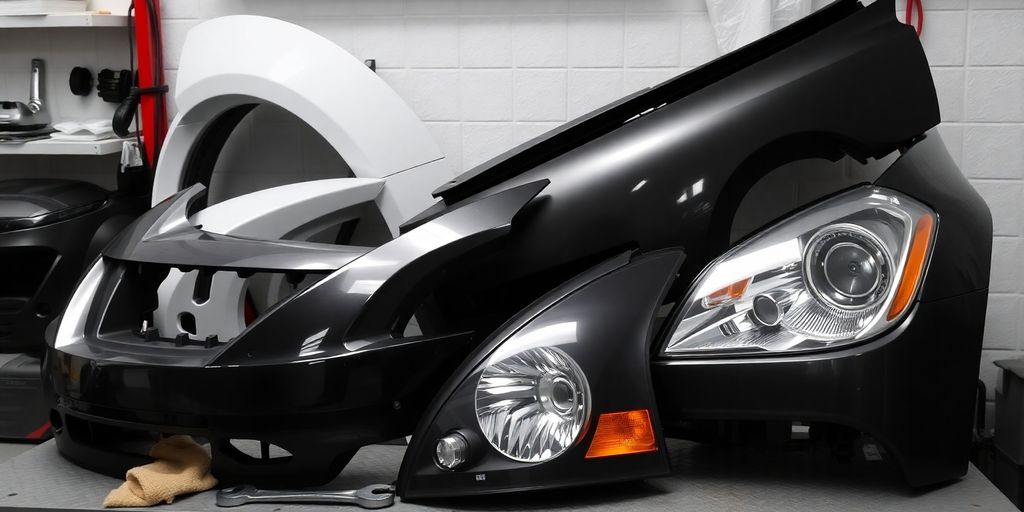 Nissan car parts on a workshop bench