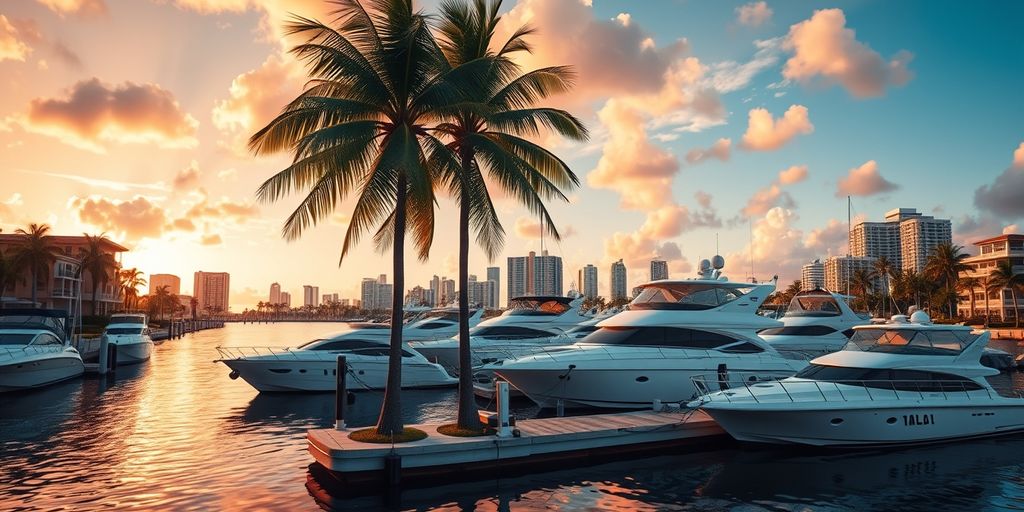 Miami Beach waterfront homes at sunset