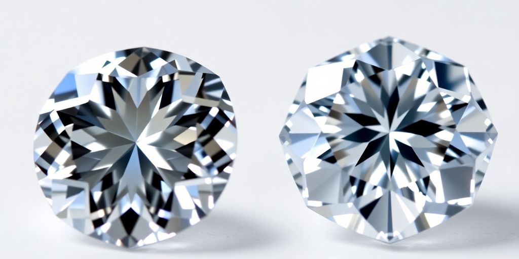 Moissanite and diamond gemstones side by side.