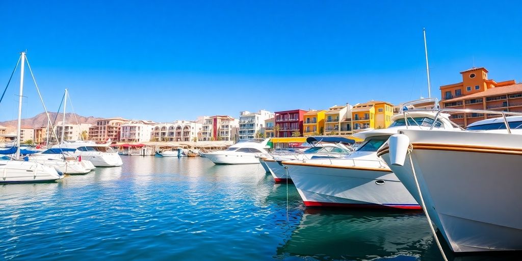 Boats docked near downtown Cabo San Lucas.