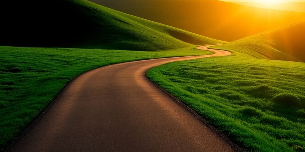 Roadmap with a sunlit destination.