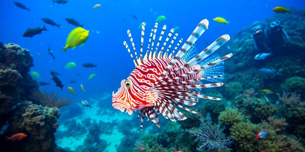 Imagem de um peixe-leão no Mar Mediterrâneo.
