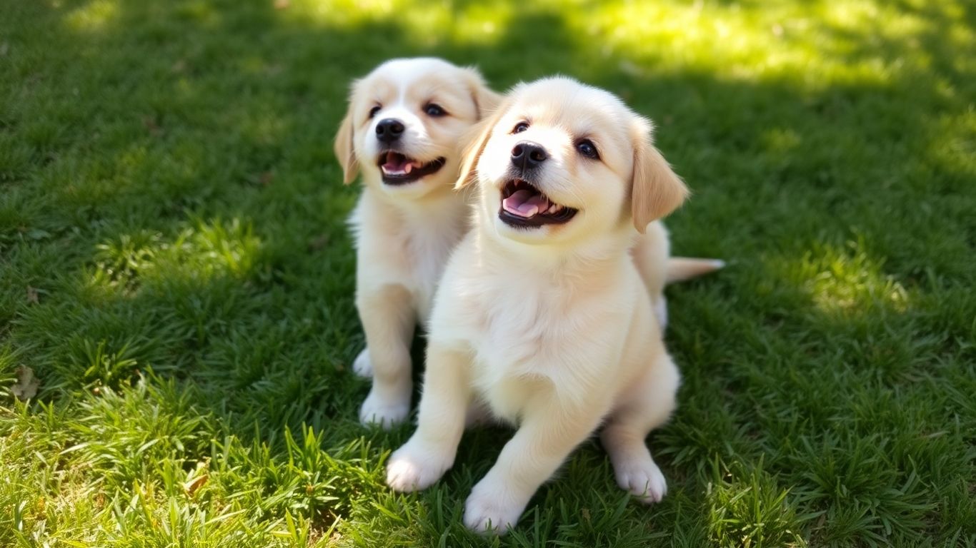 Puppies learning obedience in a sunny park.