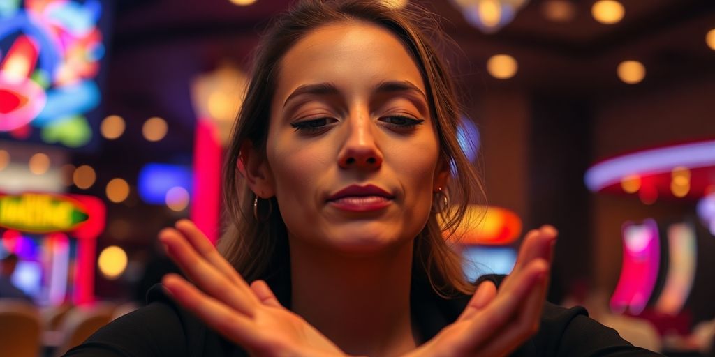 Person finding calm amidst casino lights.