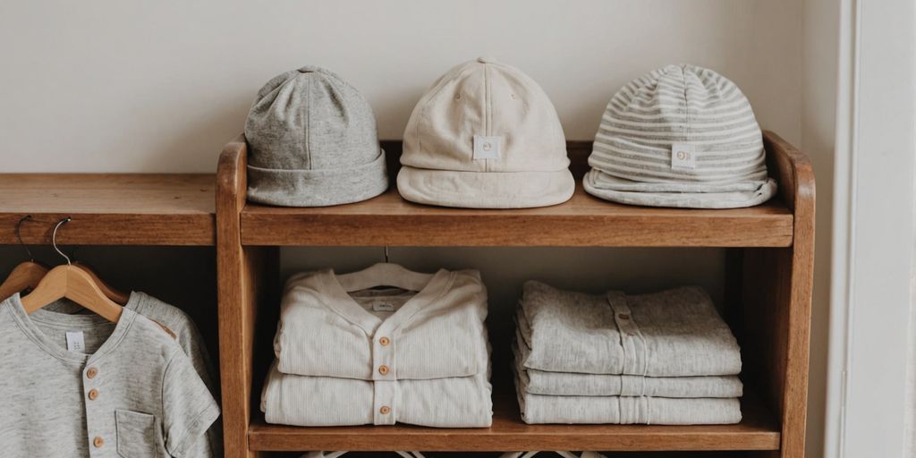 Baby capsule wardrobe with essential clothing items.
